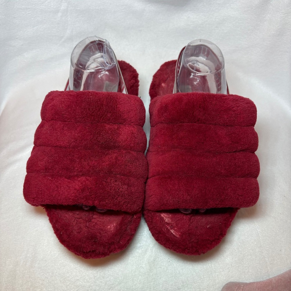 UGG Fluff Yeah Red Sheepskin Slide Slipper Sandal 1095119 Womens